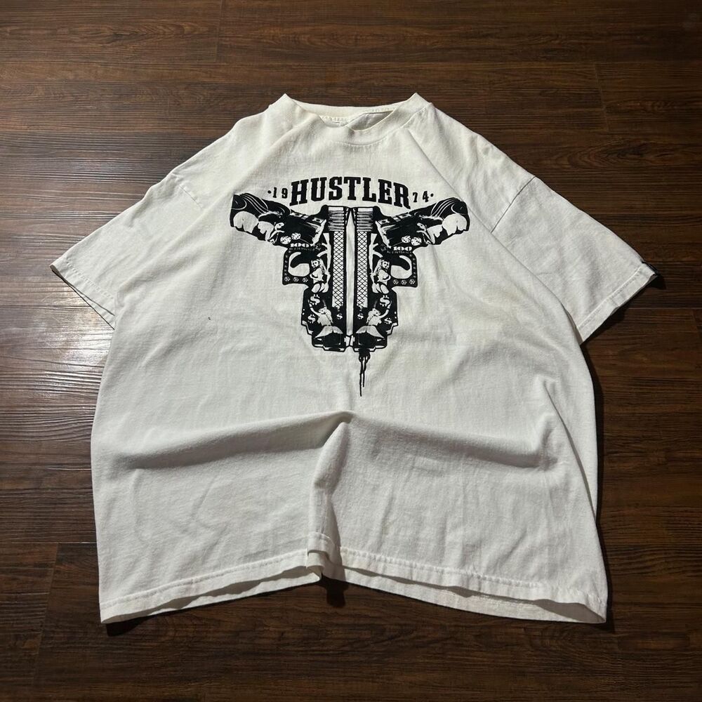 Hustler-apparel Men's Cream and White T-shirt